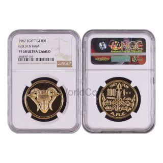 Egypt 1987 Golden Ram 100 Pounds Gold Ngc Pf68 Ultra Cameo Sku 6666
