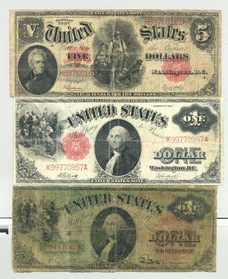 $1 Series 1869 Rainbow,  $5 1907 Woodchopper And A $1 1917 United States Notes