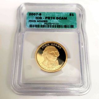 2007 S Us John Adams Presidential $1 One Dollar Icg Pr70 Dcam Proof Coin Yo0113