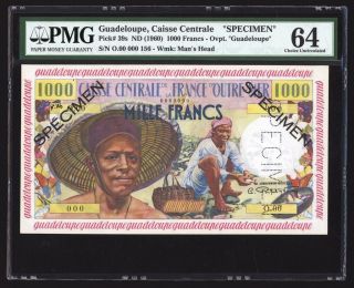 Guadeloupe 1000 Francs Specimen 1960 P39s Pmg Choice Uncirculated 64