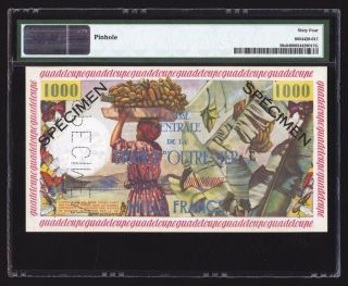 Guadeloupe 1000 Francs Specimen 1960 P39s PMG Choice Uncirculated 64 2