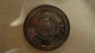 Large 1970 Silver Medal Commemorating The 25th Anniversary Of The United Nations