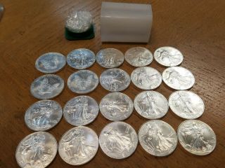 Roll Of 20 - 1997 1 Oz Silver American Eagle $1 Uncirculated.  Milk Spots On Some