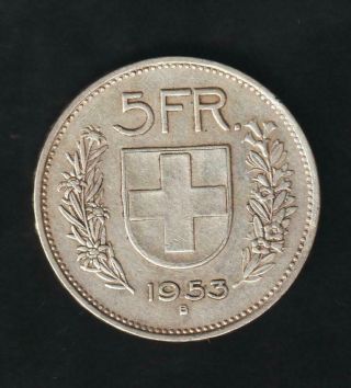Switzerland 5 Francs 1953 B,  Silver.