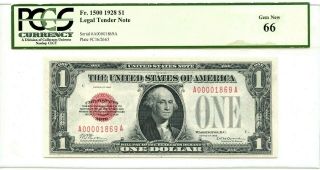 Fr 1500 1928 $1 Legal Tender Note Pcgs // 66 Gem ( (4 Digit Serial Number))