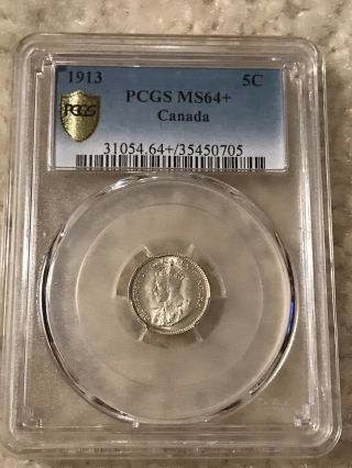 1913 Canada 5 Cents Pcgs Ms64,
