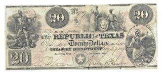 Lamar Signed 1840 $20 Republic Of Texas Red Back Note Currency Cut Cancel.