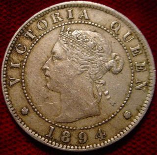 Only 96.  000 Minted Scarce 1894 1/2 Penny British Jamaica Details