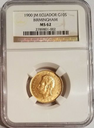10 Sucres Gold Ecuador 1900 Jm Ngc Ms - 62 Pop 6/6 Rrr