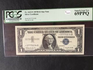 1957 B $1 Star Silver Certificate Pcgs Gem 69ppq B Suffix