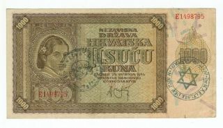 German - Croatia Occupation Banknote 1000 Kuna With Third Reich Stamped
