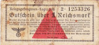 1 Reichsmark Vg German Concentration Camp Note From The Wehrmacht 1939