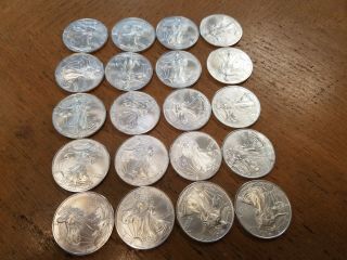 Roll Of 20 - 1997 1 Oz Silver American Eagle $1 Uncirculated Coins (tube Of 20)