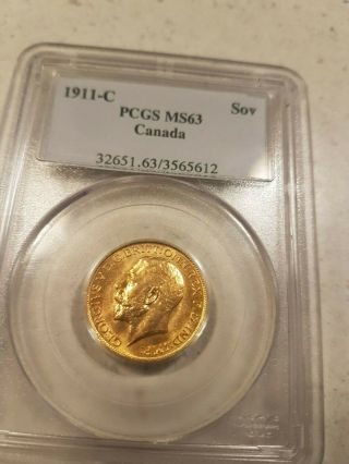 1911C Canada Sovereign Gold Coin,  PCGS MS - 63 King George,  only 250K minted 3