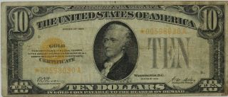 1928 $10 Gold Certificate Star Note Fr.  2400 Circ Fine,  Problem
