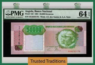 Tt Pk 132 1991 Angola - Banco Nacional 50000 Kwanzas Pmg 64 Epq Choice Unc