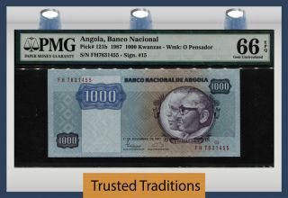 Tt Pk 121b 1987 Angola Banco Nacional 1000 Kwanzas Pmg 66 Epq Gem Uncirculated