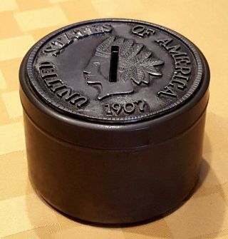 Vintage United States Of America 1907 Indian Head Penny Coin Bank