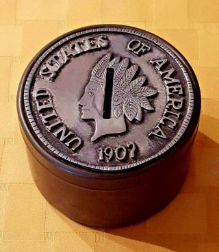 Vintage United States of America 1907 Indian Head Penny Coin Bank 3