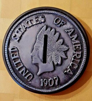 Vintage United States of America 1907 Indian Head Penny Coin Bank 6