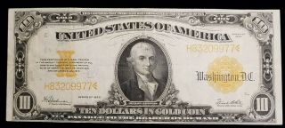 1922 $10 Gold Certificate Large Size Note Paper Currency Fr - 1173 In Xf