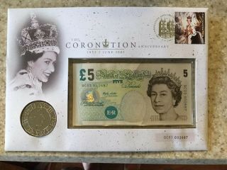2003 Royal £5 Note & Coin " Coronation Anniversary " Cover 5 Pounds