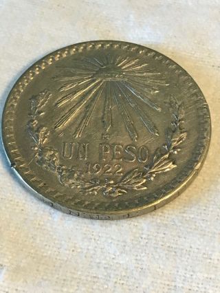 1922 Silver Mexico Mexican One Un Peso Coin (209)