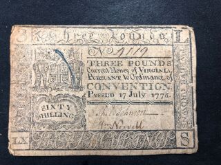 Virginia July 17,  1775 Three Pounds