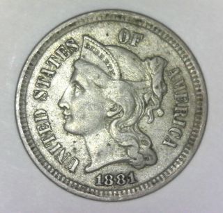 1881 U.  S.  Nickel Three (3) Cent Coin
