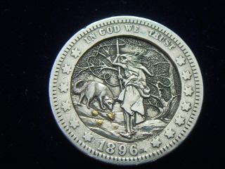 1896 Hobo Nickel - Barber Quarter Silver 24k.  Gold Inlay