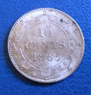CANADA - NEWFOUNDLAND 1865 10 cents.  925 silver,  ex rare in this very 2
