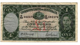 Australia 1 Pound Issued 1942 Signed Armitage Mcfarlane,  P26b Fine/fine,