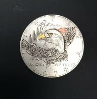 Hobo Nickel American Eagle.  Hand Carved 50 Cent 1979 Coin.