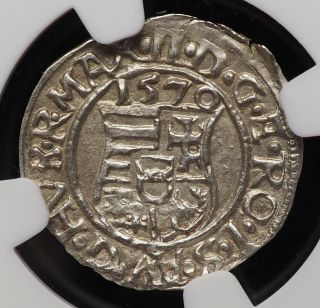 Hungary.  Silver Denar,  Maximilian Ii,  1570 - Kb,  State,  Ngc Ms61