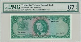 Central Bank Trinidad & Tobago $5 1964 Pmg 67epq