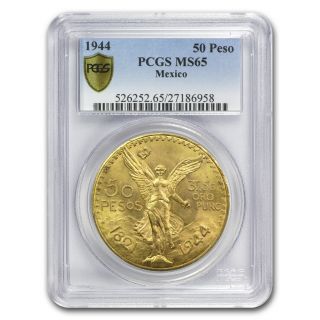 1944 Mexico Gold 50 Pesos Ms - 65 Pcgs - Sku 75381