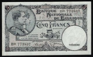 Belgium (p108a) 5 Francs 1938 Vf,