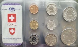 Switzerland Set 8 Coins 1 5 10 20 Rappen 1/2 1 2 5 Francs Plastic Folder Chf Unc