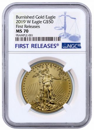 2019 W 1 Oz Burnished Gold American Eagle $50 Ngc Ms70 Fr Blue Label Sku58292
