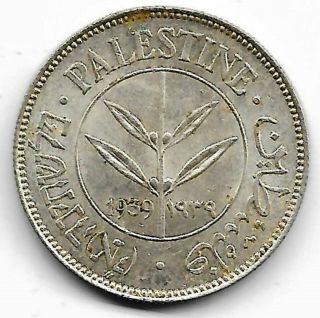 Palestine 1939 50 Mils Silver Unc Coin