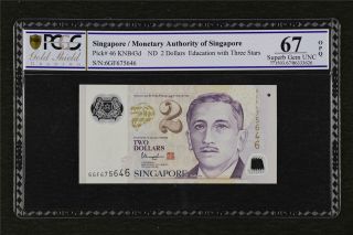 Singapore Monetary Authority Of 2 Dollars Pick 46 Pcgs 67 Epq Gem Unc