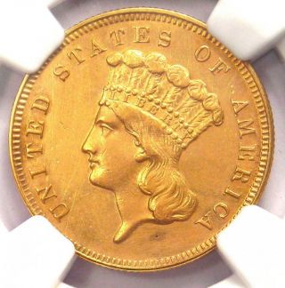 1868 Three Dollar Indian Gold Coin $3 - Certified Ngc Au Details - Rare Date