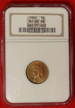 1869 1c Ngc Ms 65 Rb Gem Uncirculated Unc Red Brown Indian Head Cent Coin