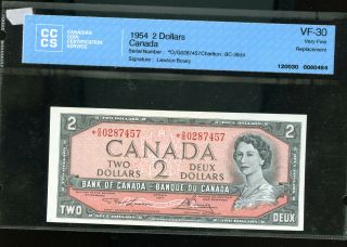 1954 Bank Of Canada $2 Replacement Note Cccs Certified Vf30 Dw4