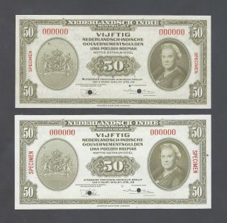 Netherlands Indies 2 Notes 50 Gulden 2 - 3 - 1943 P116s Specimen Uncirculated