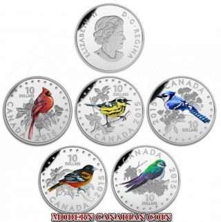 Canada 2015 $10 - 1/2 Oz.  5 Fine Silver Coins - Colourful Songbirds Of Canada