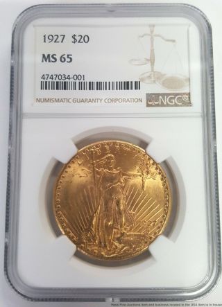 Ngc 1927 $20 22k Gold Ms65 Saint Gaudens Double Eagle Coin Freshly Graded