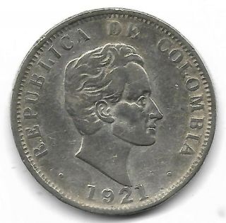 Colombia 1921 (p) 50 Centavos Silver Coin