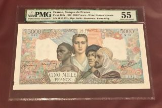 France 5000 Francs 1942 Pmg 55 Aunc Pick 102a French Empire Signed Farve Gilly