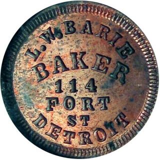 1863 Detroit Michigan Civil War Token L W Barie Baker R7 Ngc Ms62 Rb